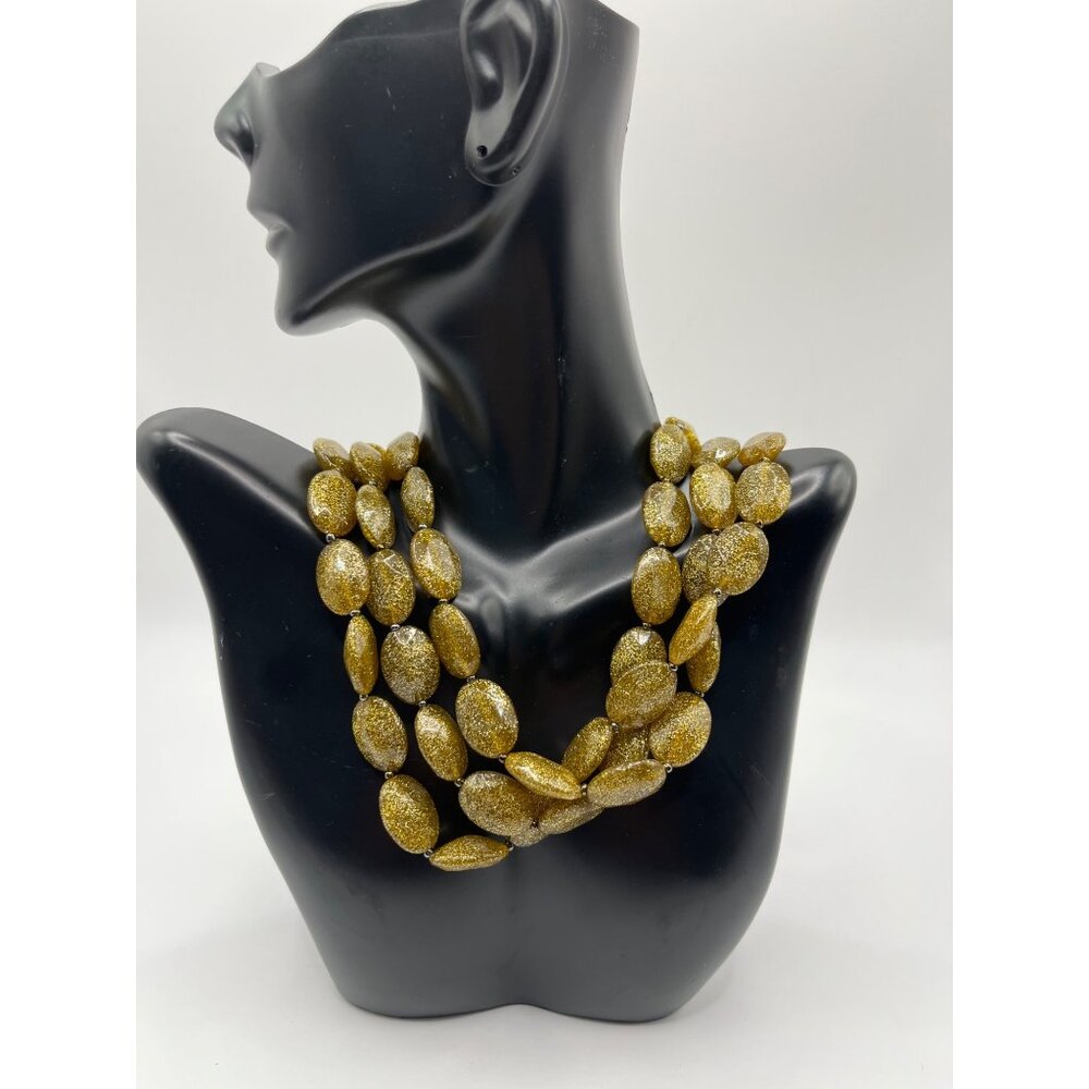 Vintage Gold Resin Bead Necklace 17", 18", 19"L